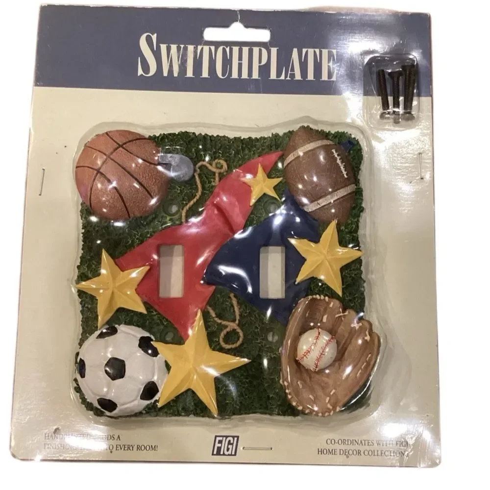 Figi All Star Sports Double Wall Switch Plate Cover Handpainted NIB Vintage 3D